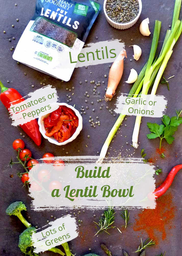How to Build a Mediterranean Lentil Bowl ingredients 