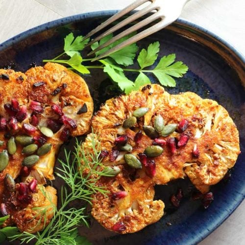 Roasted Spiced Cauliflower Steaks with Pomegranate The Vegan Larder
