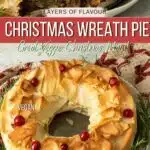 The wreath pie on a platter with some rosemary around it.