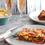 Vegan lasagne with mushroom and kale on a plate