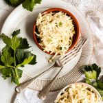 Celeriac remoulade on a plate.