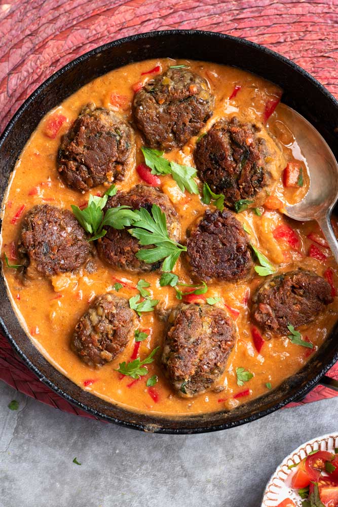 Lentil Koftas with Tomato Curry Coconut Sauce | by The Vegan Larder