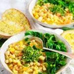 Minestrone soup with greens and some garlic bread