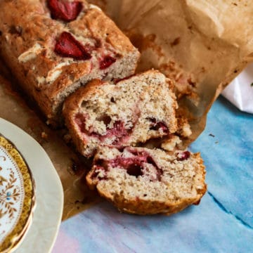 Strawberry and White chocolate banana bread ready to eat.