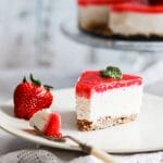 Strawberry and Lemon cheesecake on a plate