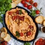 Sun Dried Tomato Hummus on a plate.
