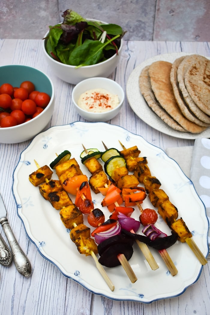 Tandoori Tofu Kebabs on a plate