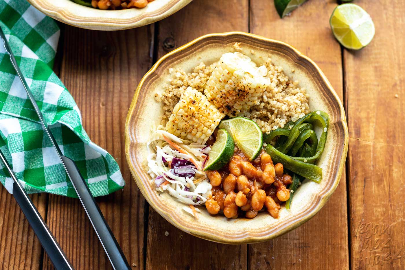 BBQ Beans Rice and Salad in a bowl