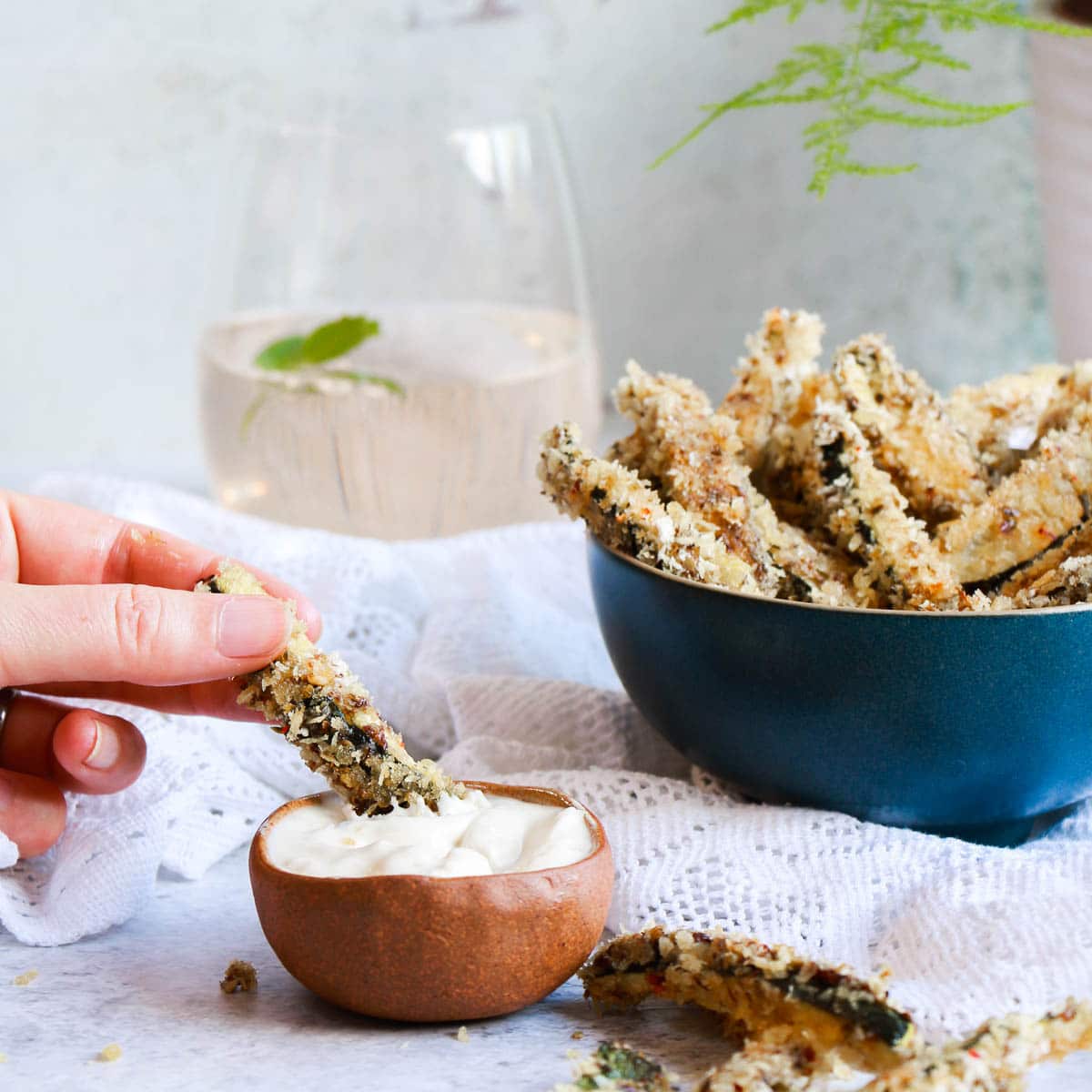 Vegan Zucchini Fries with dip.
