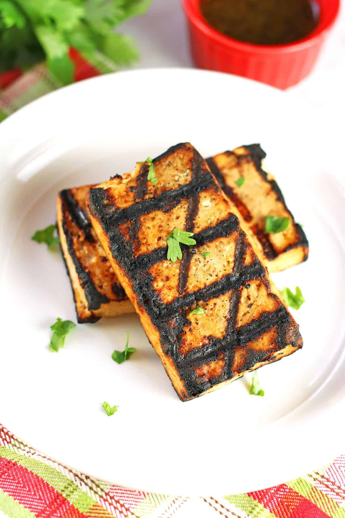 vegan BBQ grilled tofu on a plate