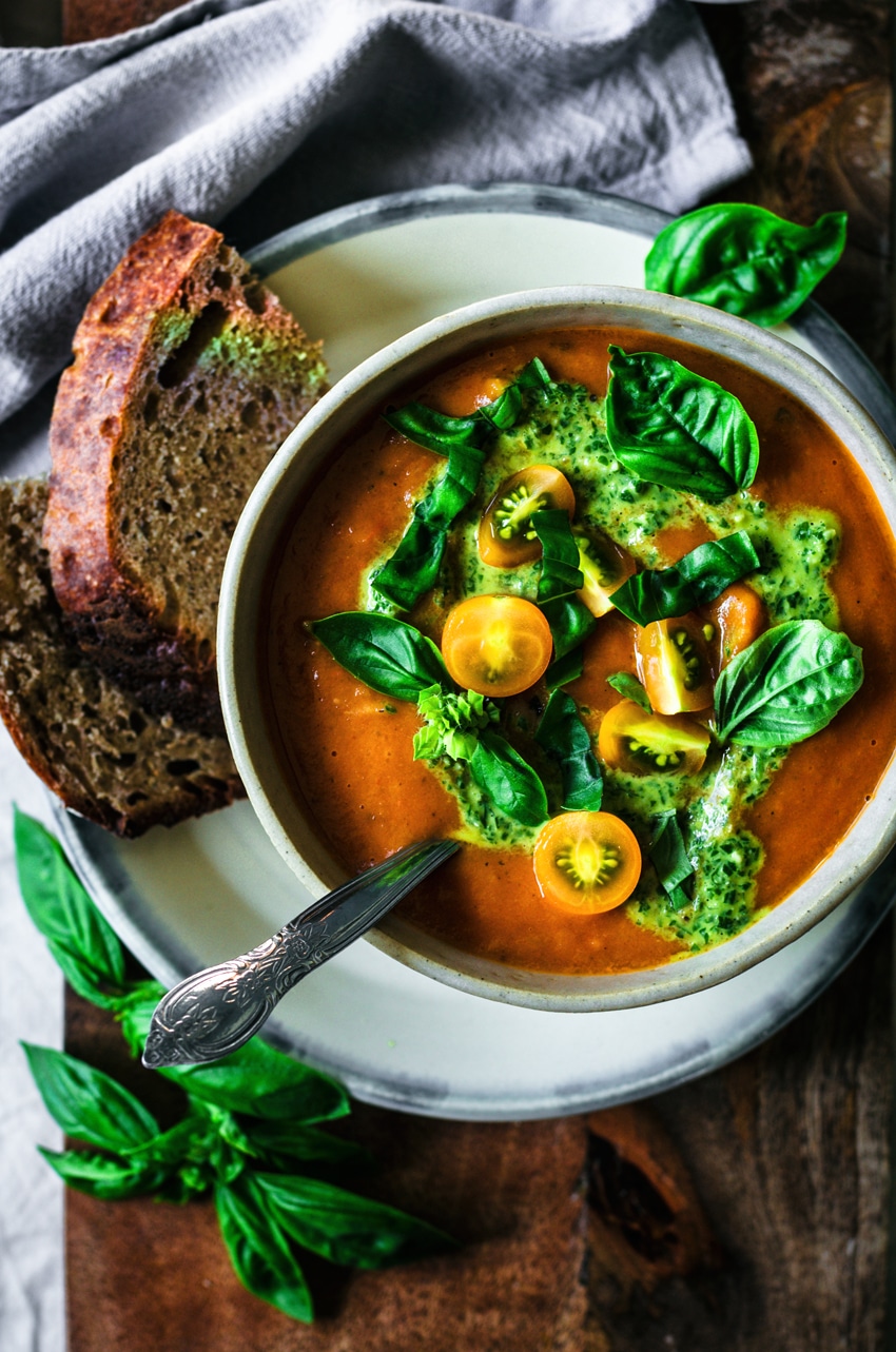 Roasted zucchini and tomato soup