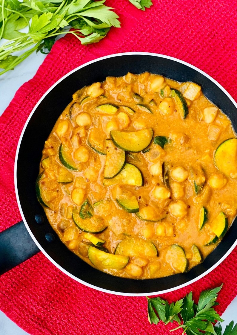 Zucchini Chickpea Curry in a pan