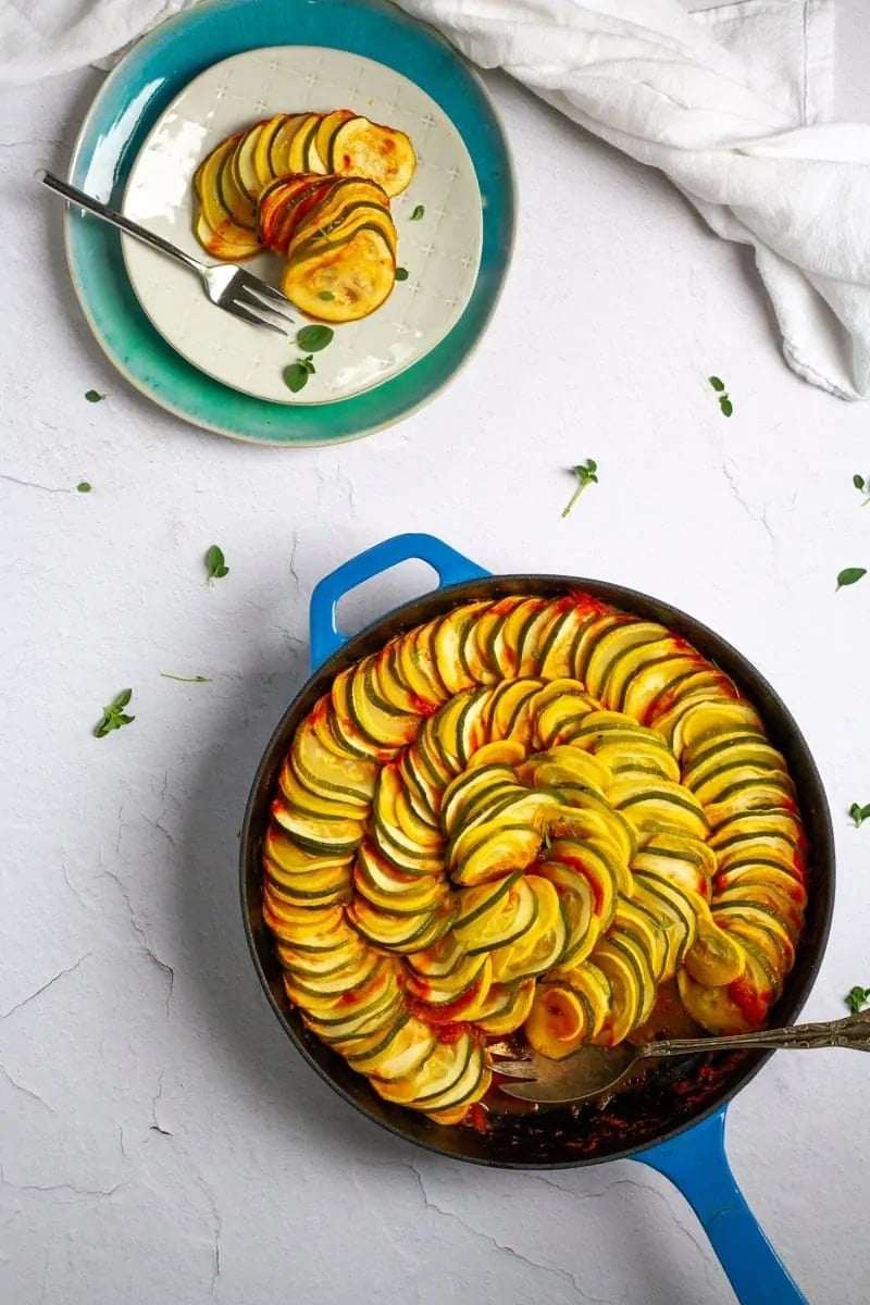 Zucchini and squash bake in a dish