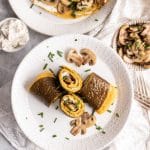 vegan spinach pancakes rolls cut up in pieces