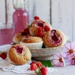 Vegan Raspberry Muffins on a plate.