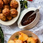 vegan red onion gravy in a gravy boat