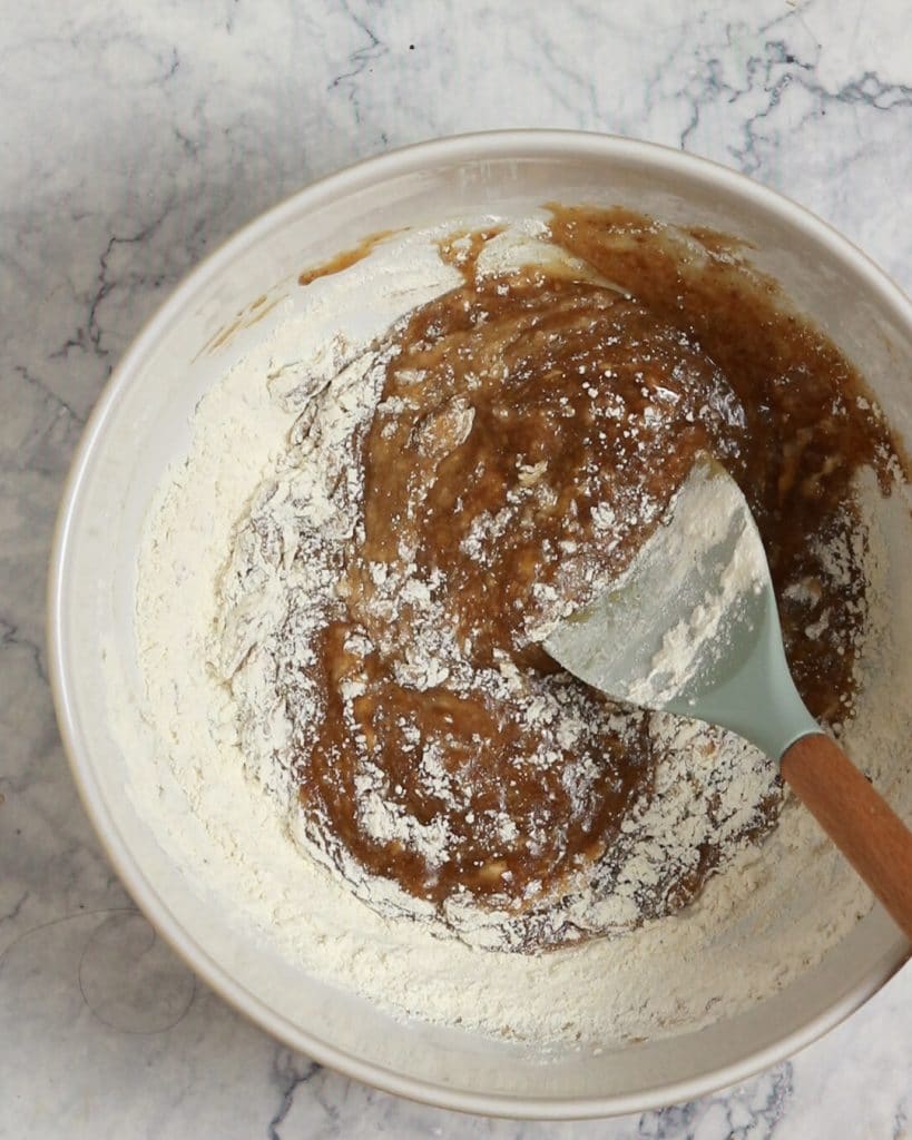 Gently mix in the flour.