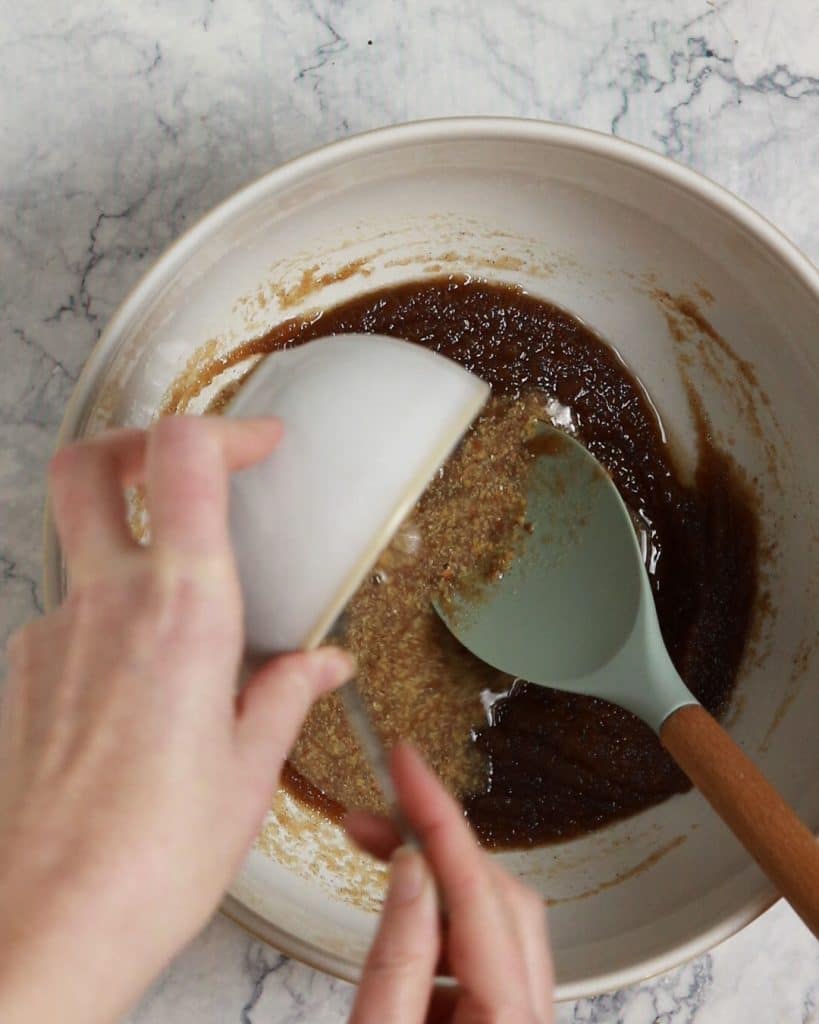 Adding in the linseed/flaxseed mixture to the liquid
