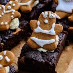 vegan gingerbread brownie with a gingerbread person on top.