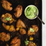 A tray of airfryer crispy potatoes ready to eat.