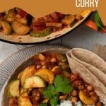 Courgette curry with chickpeas in a bowl.