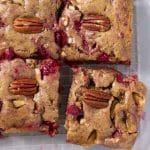 Raspberry and White Chocolate Blondie Squares ready to eat.