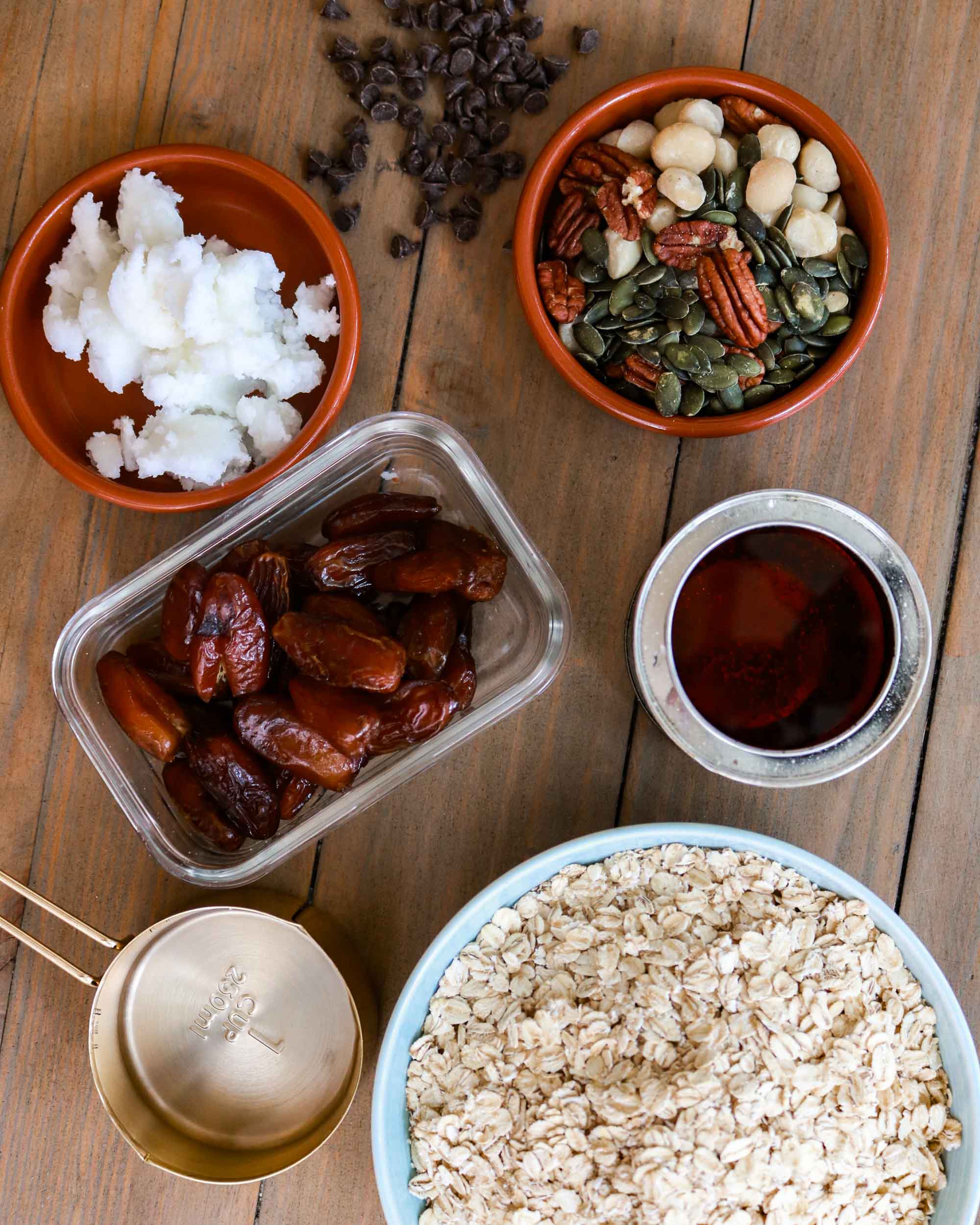 Ingredients for the date and nut flapjacks.