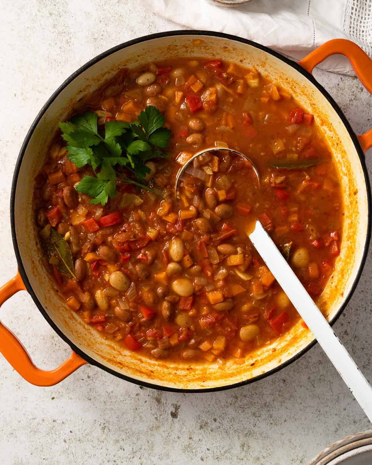 Borlotti Bean stew ready to serve.