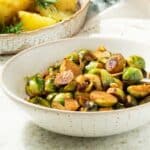 Brussel sprouts in a bowl, ready to eat.