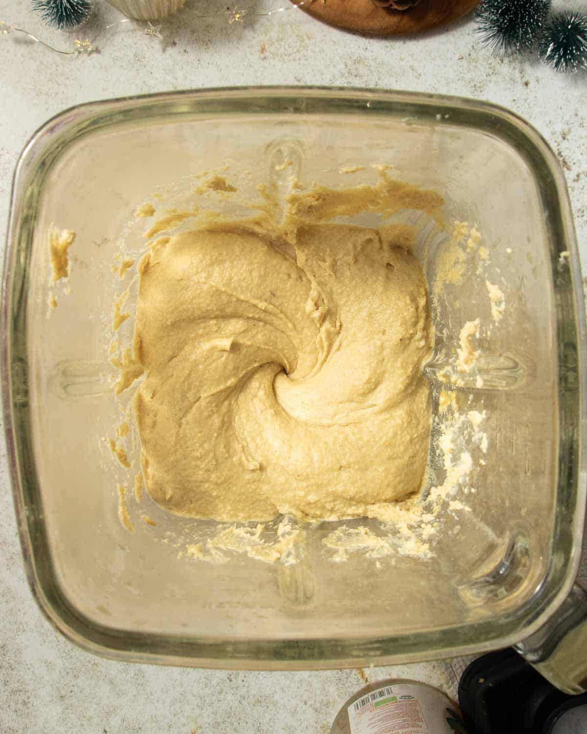 Creamy vegan cheese in a blender ready to use.