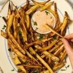 Air Fryer Parsnip chips with a mayo dip.