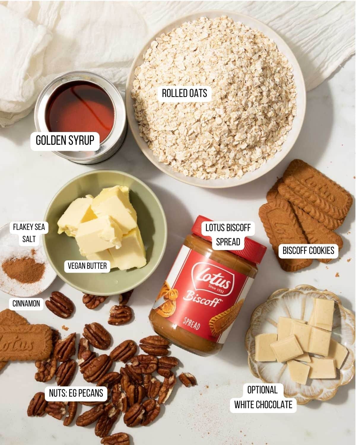 Ingredients for the biscoff flapjakcs laid out.