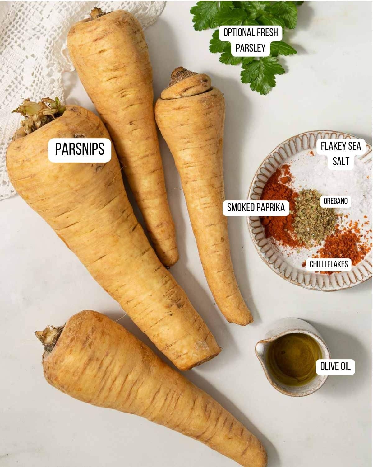Ingredients for parsnip fries laid out.