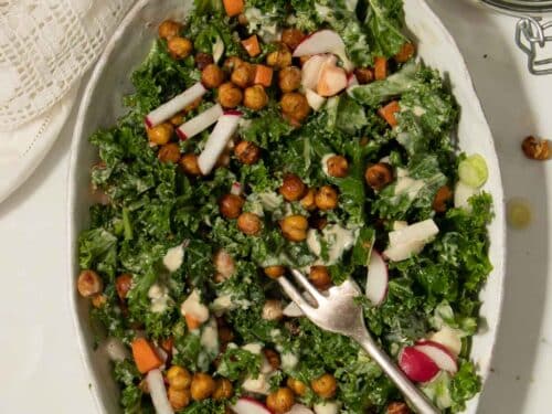 Kale Salad with Tahini Dressing & Roasted Chickpeas Kale Salad with Tahini Dressing & Roasted Chickpeas