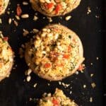 Vegan stuffed portobello mushroom ready to eat.