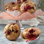 Vegan Banana Raspberry Muffins ready to eat o n a plate.