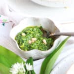 Wild garlic pesto in a little bowl ready to use.
