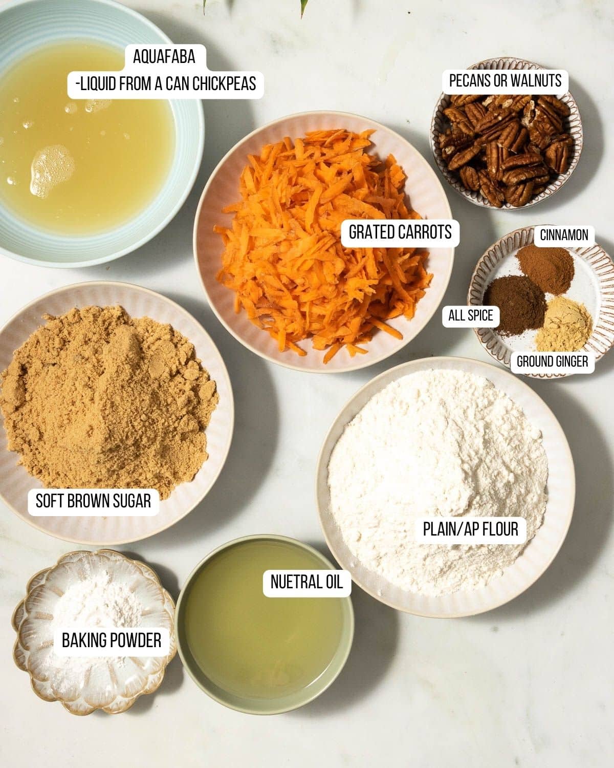 Ingredients for the carrot cake laid out.