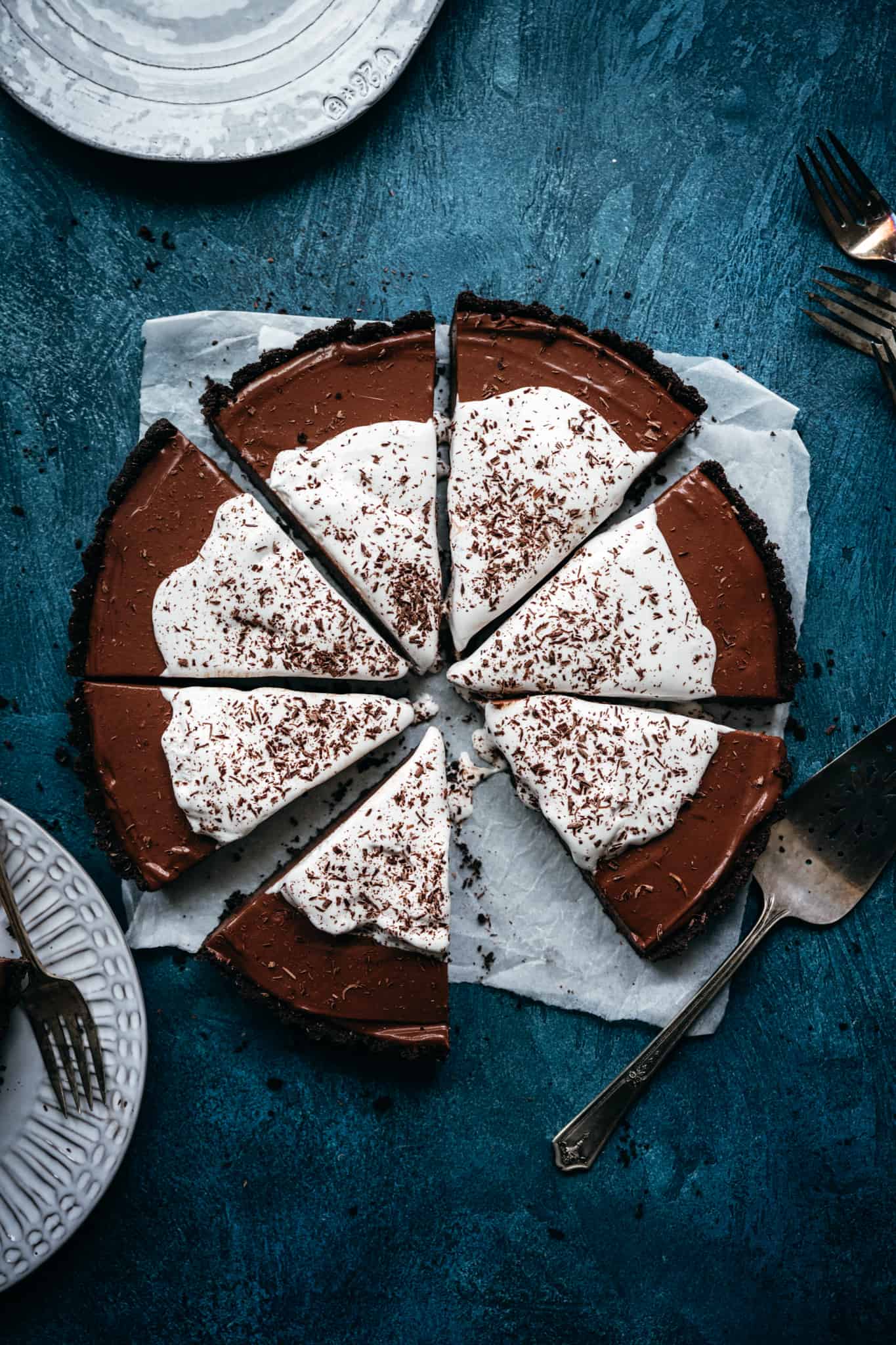 A rich silky smooth chocolate pie.