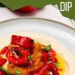 Vegan Whipped feta dip with roasted peppers on top.