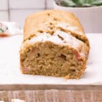 Banana Bread with rhubarb ready to eat.