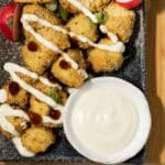 Vegan Kewpie Mayo on a plate with some crispy nuggets.