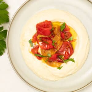 Whipped Tofu Feta on a plate ready to eat.