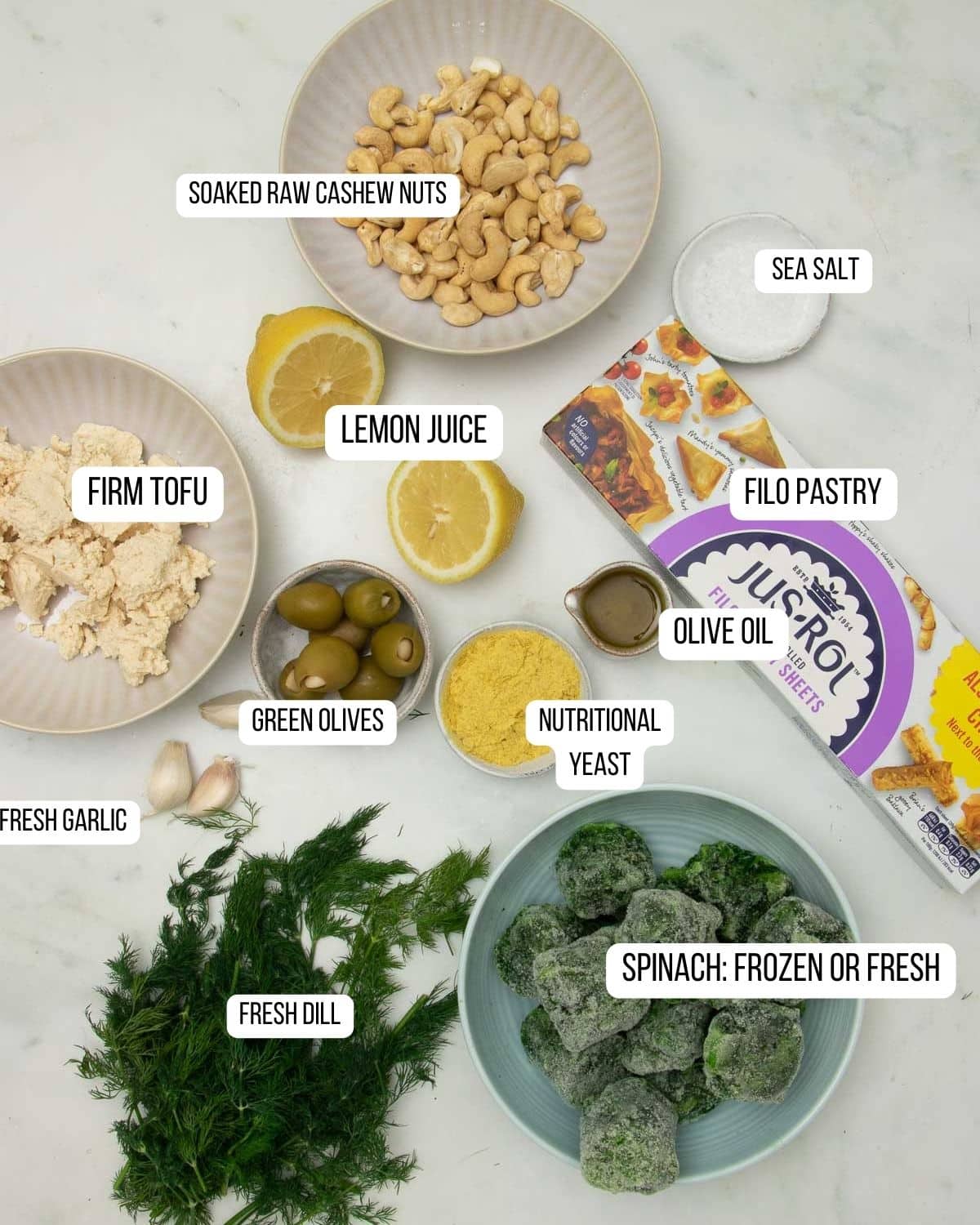 Ingredients for the spanakopita triangles