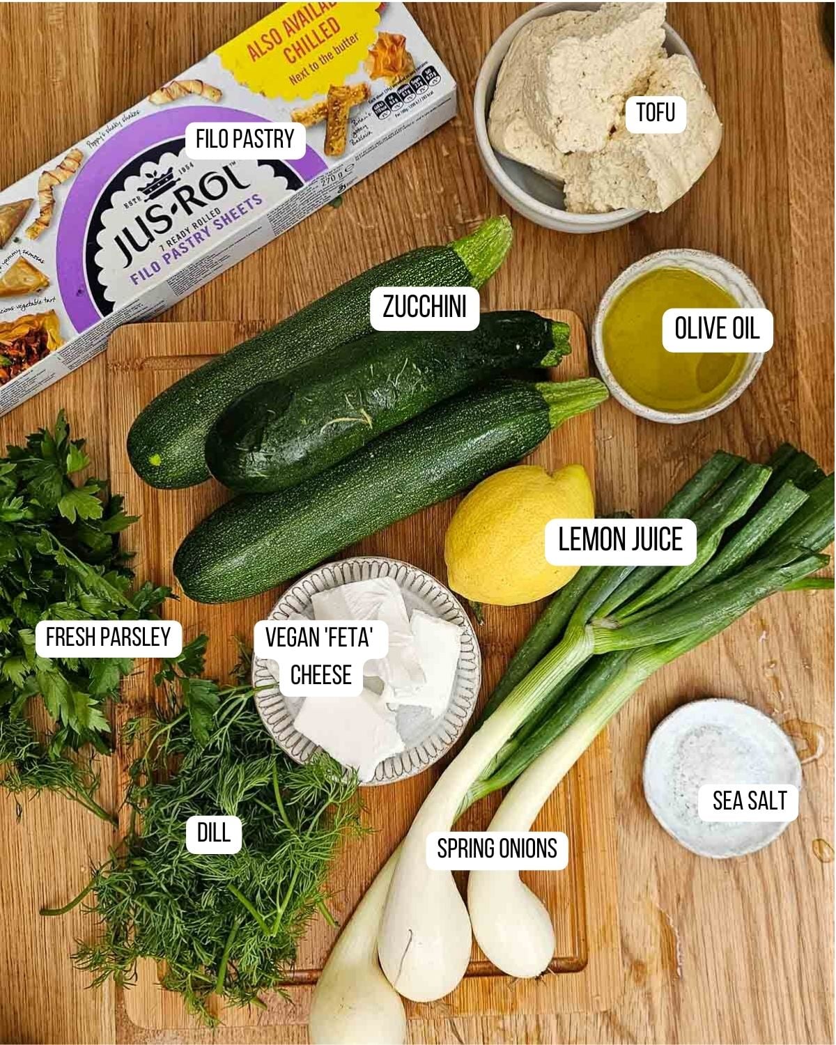 Ingredients for the zucchini pie laid out.