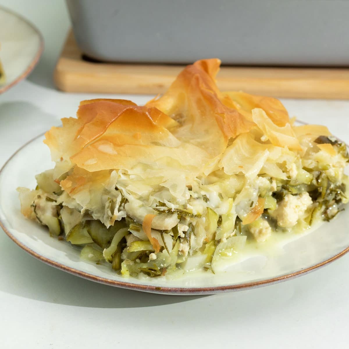 vegan greek style zucchini pie on a plate.