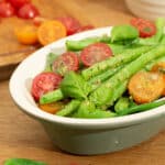 Green bean and tomato salad with fresh pesto dressing.