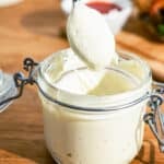 A jar of aioli ready to serve.
