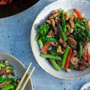 Miso Stir Fry with Soy Curls in a bowl ready to eat.