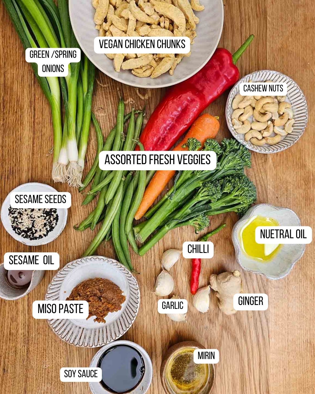 Stir fry ingredients for Miso Stir Fry with soy Curls.